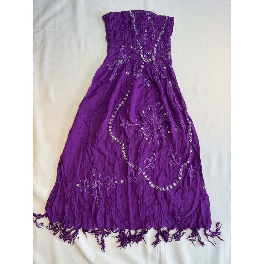 Handmade Girls‎ Beach Dress Purple Hand Stitched Rhinestones One Size Fits All